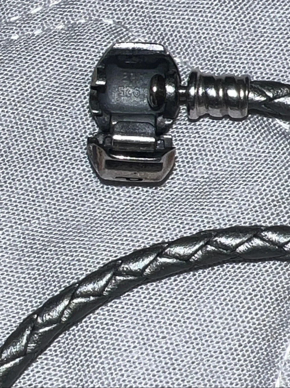 Pandora Double Metallic Light Grey Leather Bracelet Sterling Silver 15”